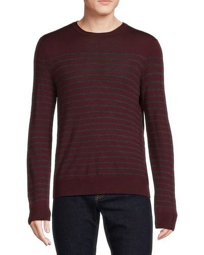 Saks Fifth Avenue Merino Wool Blend Stripe Crewneck Sweater - Purple