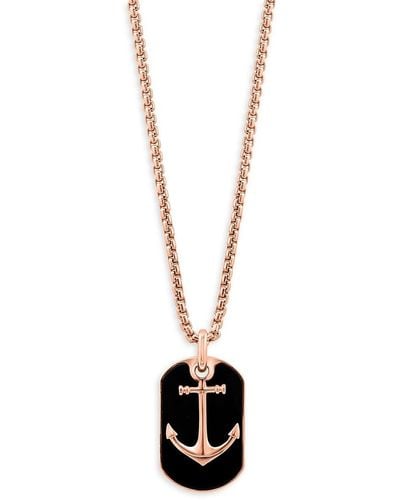 Effy 14k Rose Goldplated Sterling Silver & Onyx Anchor Pendant Necklace - White