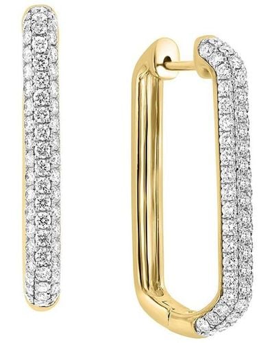 Effy 14K & 1.42 Tcw Diamond Hoop Earrings - Metallic