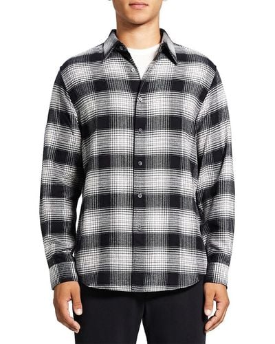 Theory Noll Plaid Flannel Relaxed-fit Shirt - Multicolor
