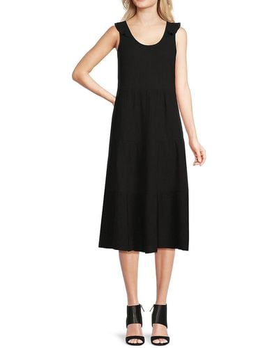 Saks Fifth Avenue Crinkle Midi A-Line Dress - Black