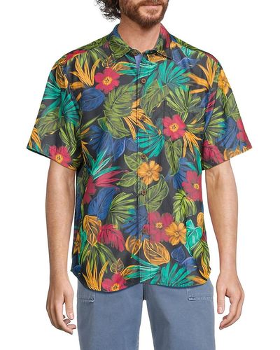 Tommy Bahama Coconut Floral & Leaf Print Shirt - Blue