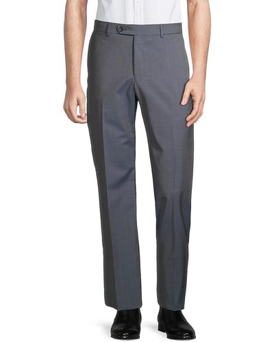 Saks Fifth Avenue Textured Solid-hued Flat-front Pants - Blue