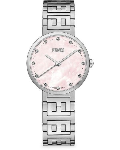 Fendi 29mm Stainless Steel, Diamond, Opal & Onyx Bracelet Watch - White