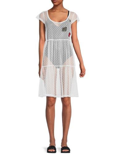 Karl Lagerfeld Sheer Tiered Coverup Dress - White