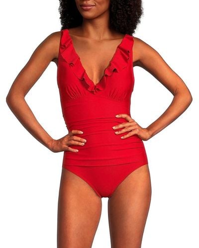 DKNY Ruffled One Piece Swimsuit - Red