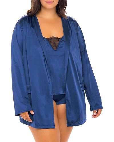 Oh La La Cheri Plus Saskia Satin & Lace Belted Robe - Blue