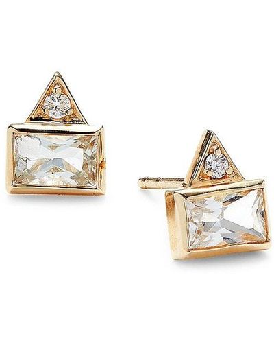 Anzie Cléo 14k Yellow Gold & White Topaz Triangle Baguette Stud Earrings - Metallic