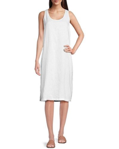 Saks Fifth Avenue 100% Linen Midi Tank Dress - White
