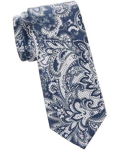 Brioni Floral Silk Tie - Blue