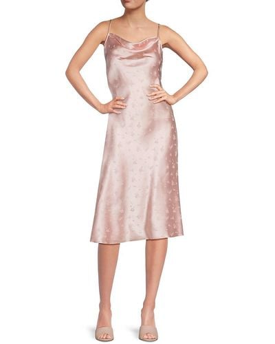 Bebe Floral Cowlneck Satin Slip Dress - Pink