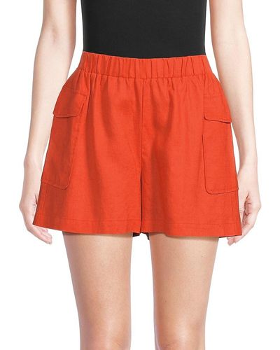 Saks Fifth Avenue Flat Front 100% Linen Shorts - Orange