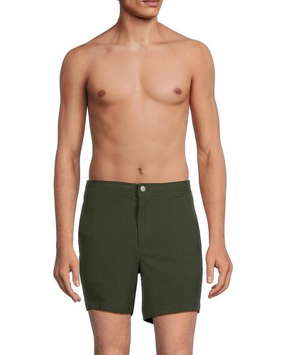 Onia Calder Flat Front Textured Shorts - Green