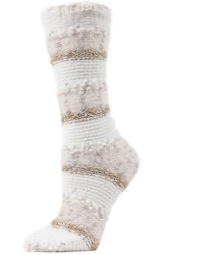 Memoi Textured Multi-Yarn Crew Socks - White