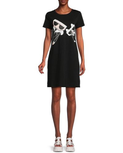Karl Lagerfeld Choupette Graphic T Shirt Dress - Black