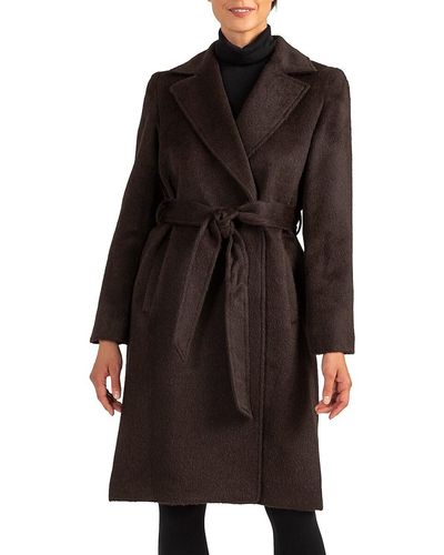 Sofia Cashmere Wool Blend Wrap Coat - Black