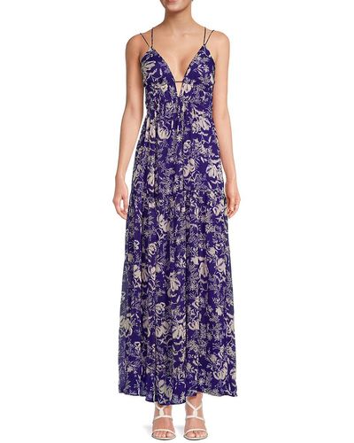 Ba&sh Udalie Floral Plunging Maxi Dress - Purple