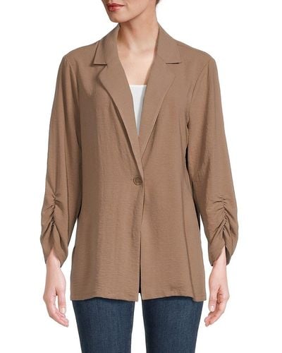 Adrianna Papell Ruched 3/4 Sleeve Blazer - Natural