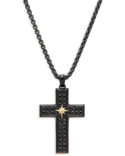Effy 14k Yellow Gold, Sterling Silver & 1.90 Tcw Black Spinel Cross Pendant Necklace