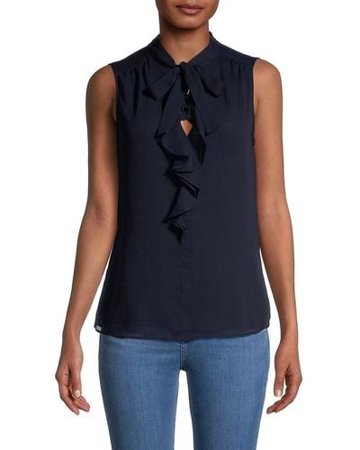 Tommy Hilfiger Ruffle Self-tie Bow Sleeveless Top - Blue