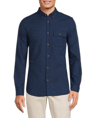 Ben Sherman Herrinbone Button Down Shirt - Blue