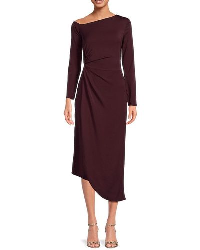 Reiss Ruched Asymmetrical Midi Dress - Red