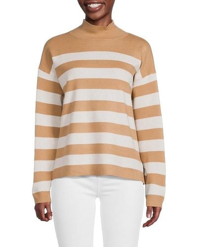 Tahari Stripe Mockneck Sweater - Natural
