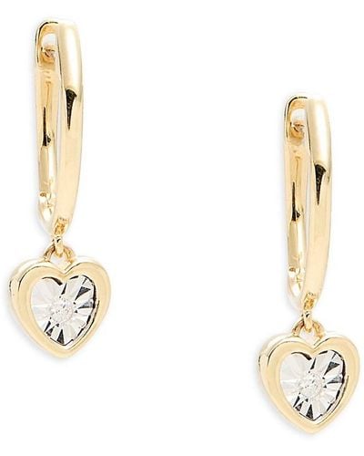 Saks Fifth Avenue Fashion 14k Yellow Gold & 0.02 Tcw Diamond Heart Drop Earrings - Metallic