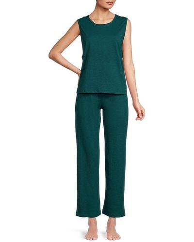 Memoi 2-Piece Slubbed Pyjama Pant Set - Green