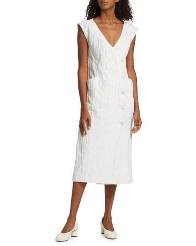 Co. Crinkle Linen Blend Midi Dress - White