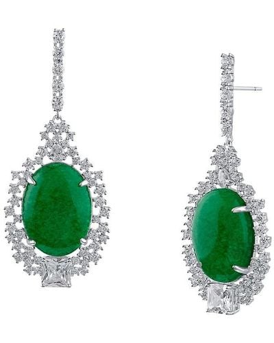 CZ by Kenneth Jay Lane Look Of Real Rhodium Plated, Jade & Cubic Zirconia Drop Earrings - Green