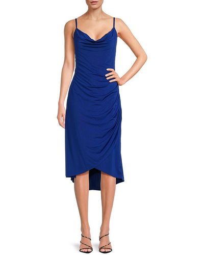Guess Cowlneck Faux Wrap Midi Dress - Blue