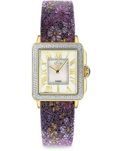 Gv2 Padova 30mm Saphhire Crystal & Floral Leather Strap Watch - Purple