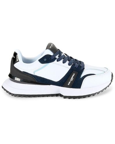 Karl Lagerfeld Colorblock Logo Leather & Suede Trainers - Blue