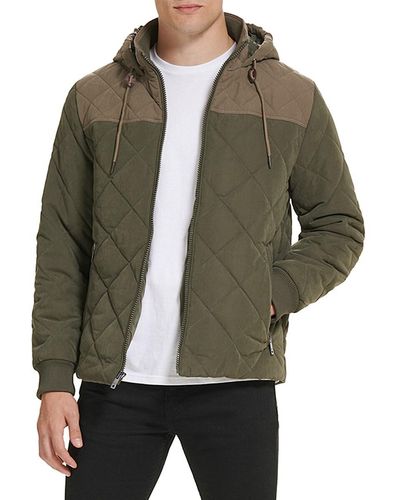 Kenneth Cole Quilted Hooded Puffer Jacket - Green