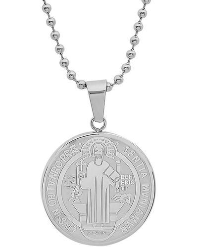 Anthony Jacobs Stainless Steel Religious Coin Pendant Necklace - White