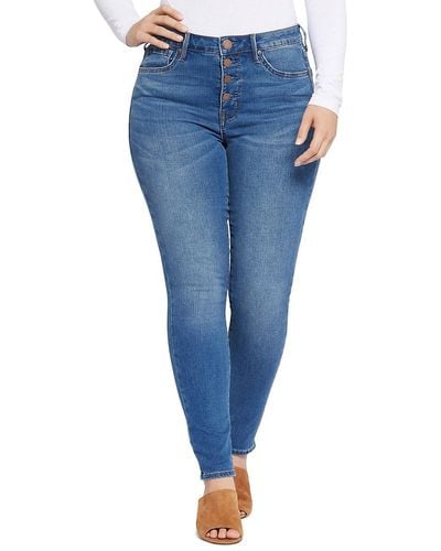Seven7 Button Fly High Rise Skinny Jeans - Blue