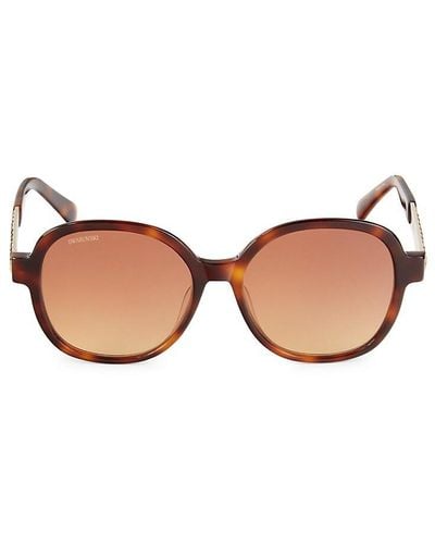 Swarovski 56mm Crystal Round Sunglasses - Brown