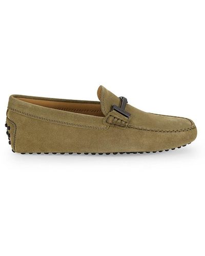 Tod's Leather & Suede Driving Bit Loafers - Green