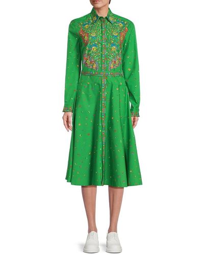KENZO Floral A Line Midi Shirt Dress - Green