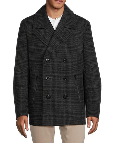 Karl Lagerfeld Plaid Wool Blend Coat - Black