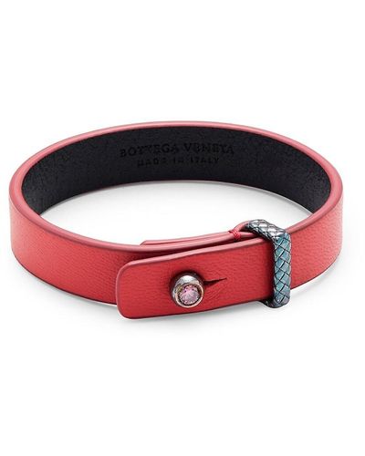 Bottega Veneta Gunmetal-tone Sterling Silver & Leather Bracelet - Red