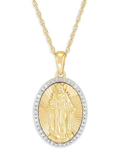 Saks Fifth Avenue Saks Fifth Avenue 14k Goldplated Silver, Sterling Silver & 0.10 Tcw Diamond Virgin Mary Pendant Necklace - Metallic