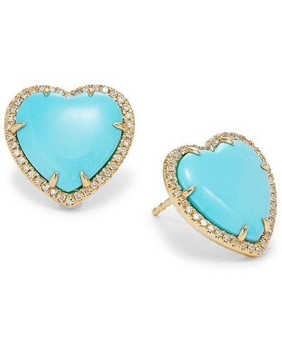 Effy 14K, & Diamond Heart Stud Earrings - Blue
