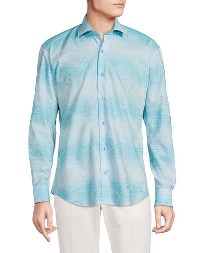 Bertigo Leaf Print Ombre Shirt - Blue