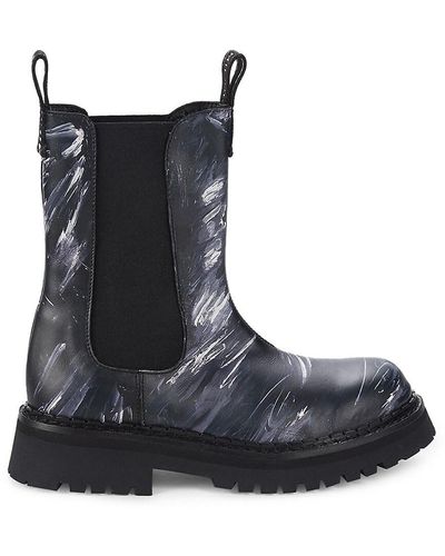 Moschino Abstract Textured Leather Boots - Black