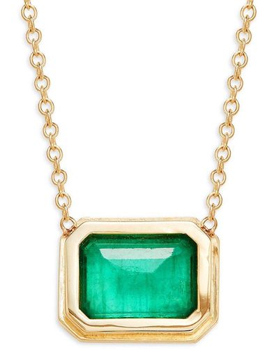 Zoe Chicco 14k Yellow Gold & Emerald Bezel Pendant Necklace - Green
