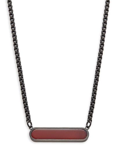 Tateossian Rt Ip Plated Stainless Steel & Dark Carnelian Pendant Necklace - Black