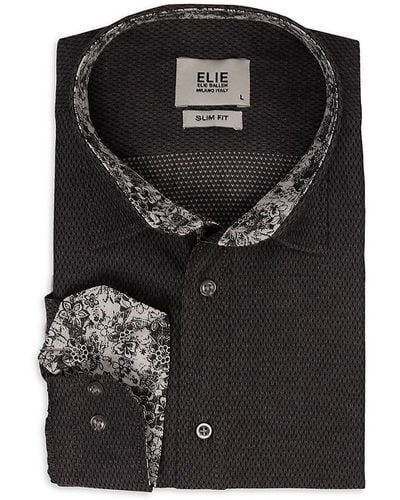 Elie Balleh Floral Trim Jacquard Dress Shirt - Black