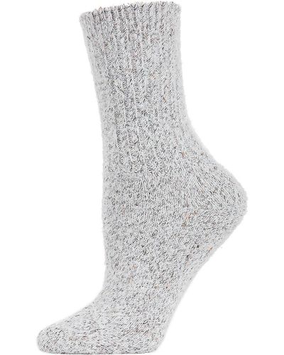 Memoi Pretty Plush Glitter Crew Socks - Grey